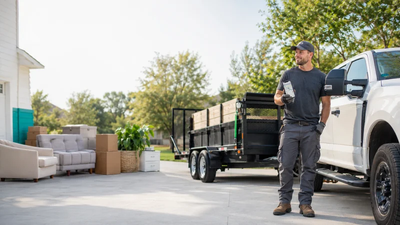 Local junk removal contractor truck and trailer for Trash My Junk contractor opportunities in Comanche, Texas